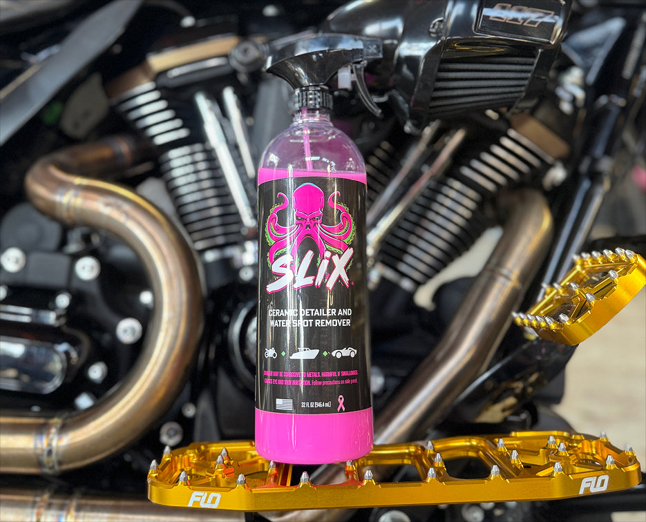 SLIX exterior cleaner on a motorcycle